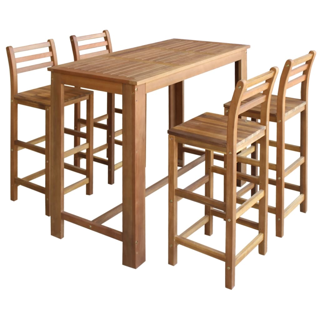 vidaXL 5-delige Bartafel et -stoelenset massief acaciahout