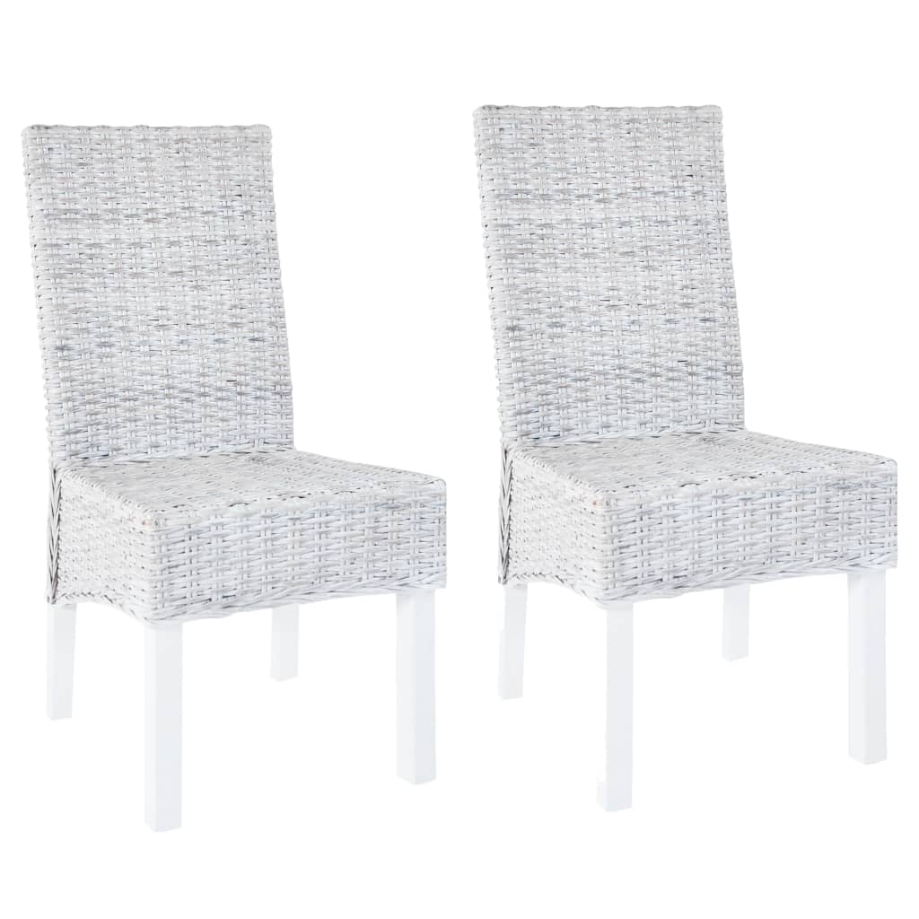 vidaXL Eetkamerstoelen 2 st kubu rattan en mahoniehout lichtbruin