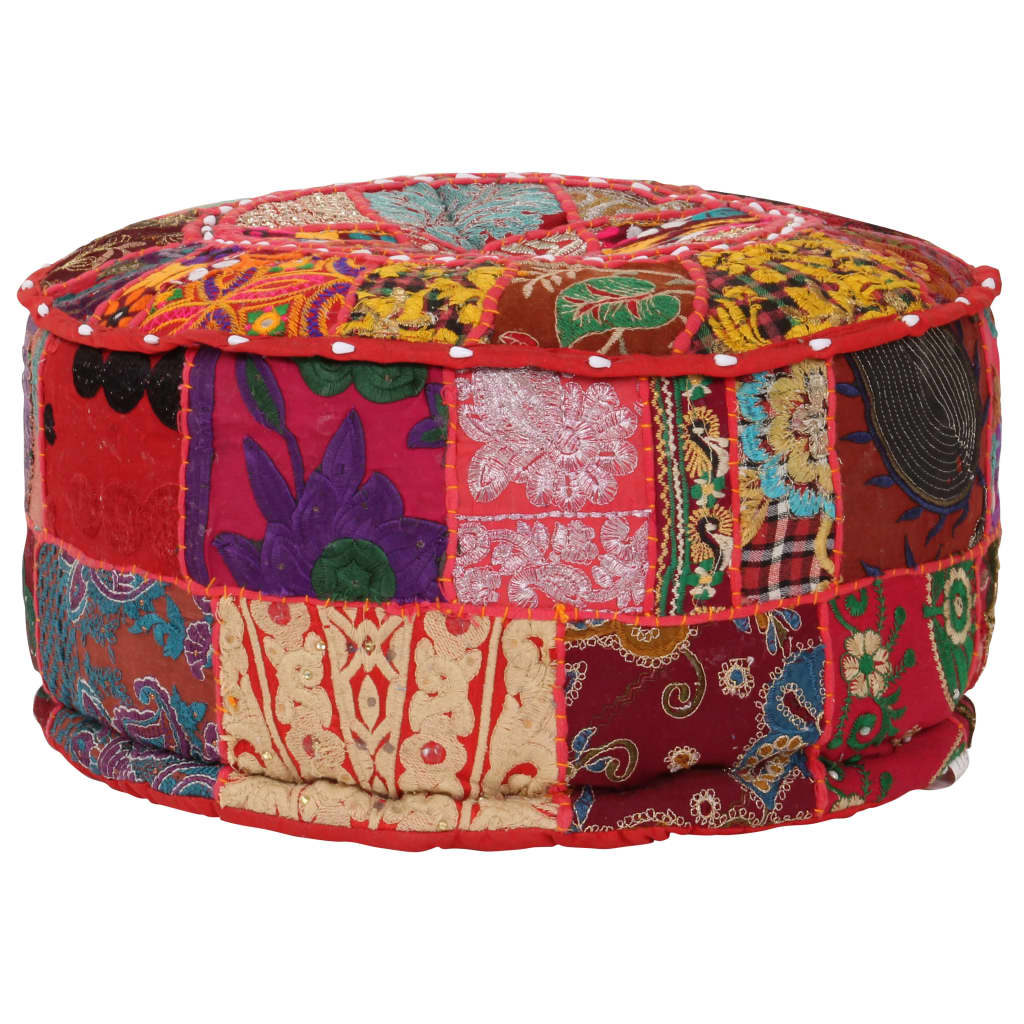 vidaXL Patchwork Round Handmade Pouf 40x20 cm Cotton Red