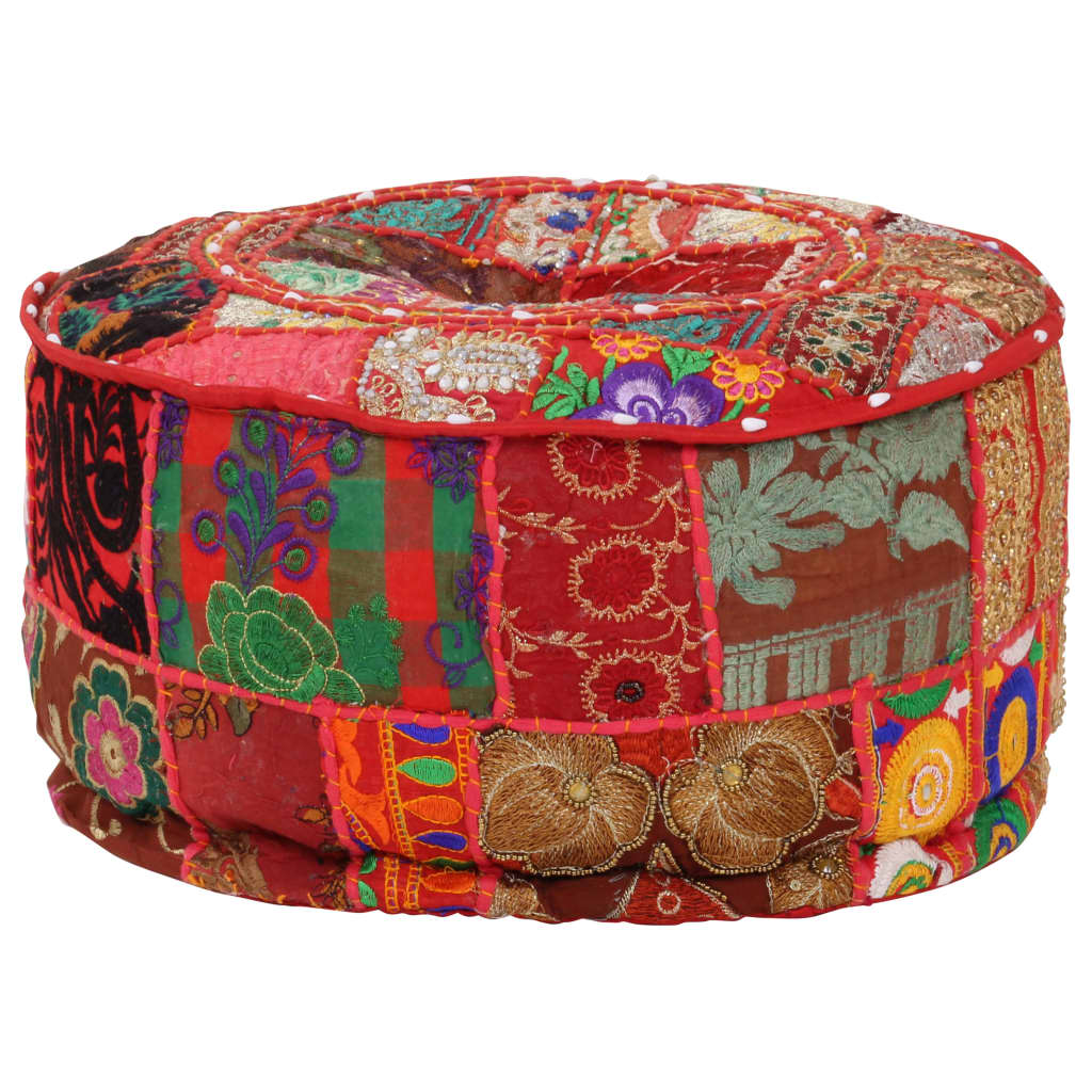 vidaXL Patchwork Round Handmade Pouf 40x20 cm Cotton Red