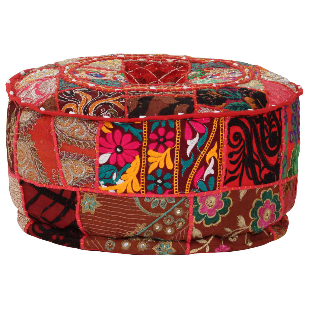 vidaXL Patchwork Round Handmade Pouf 40x20 cm Cotton Red