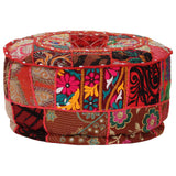 vidaXL Patchwork Round Handmade Pouf 40x20 cm Cotton Red