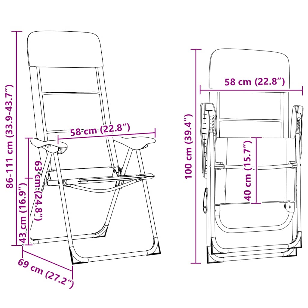 vidaXL Camping Chairs 58x69x111 cm Aluminium Grey 2 pcs