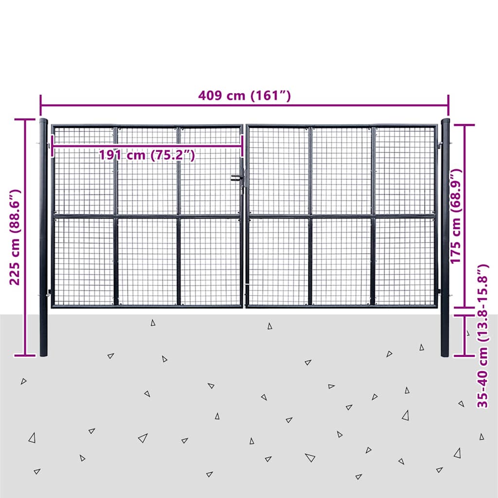vidaXL Garden Fence Mesh Galvanized Steel 400x150 cm Gray