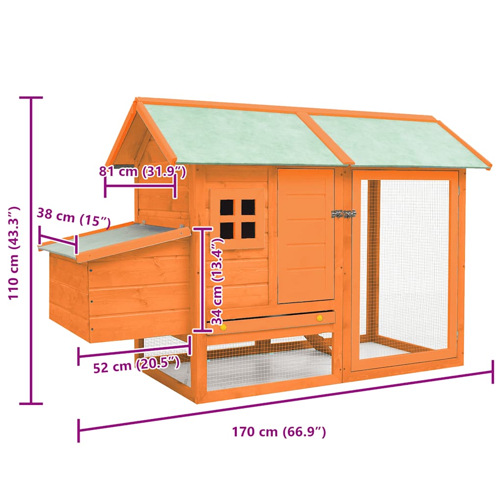 vidaXL Chicken Coop 170x81x110 cm Solid Pine and Fir Wood