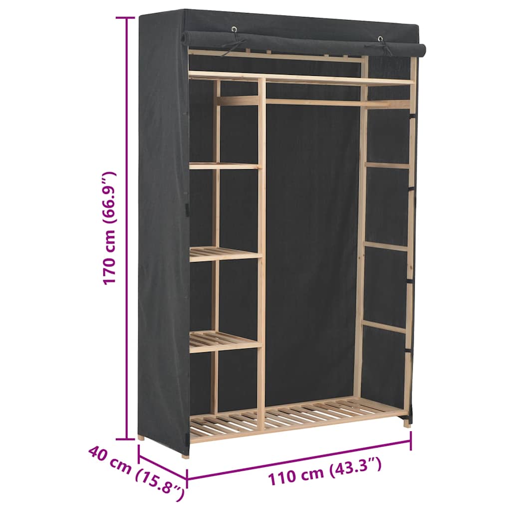 vidaXL Kledingkast 110x40x170 cm stof grijs