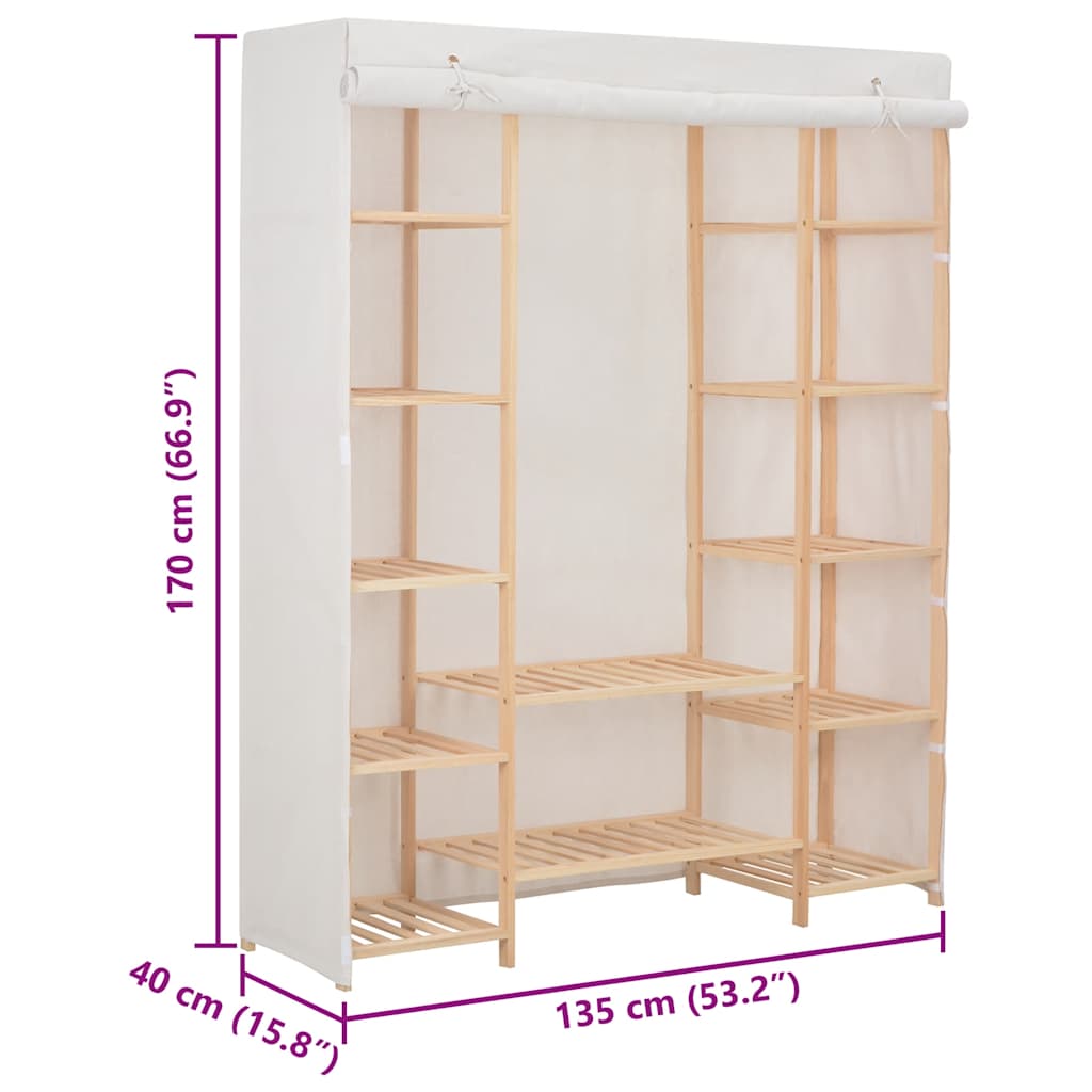 vidaXL Kledingkast 135x40x170 cm stof wit