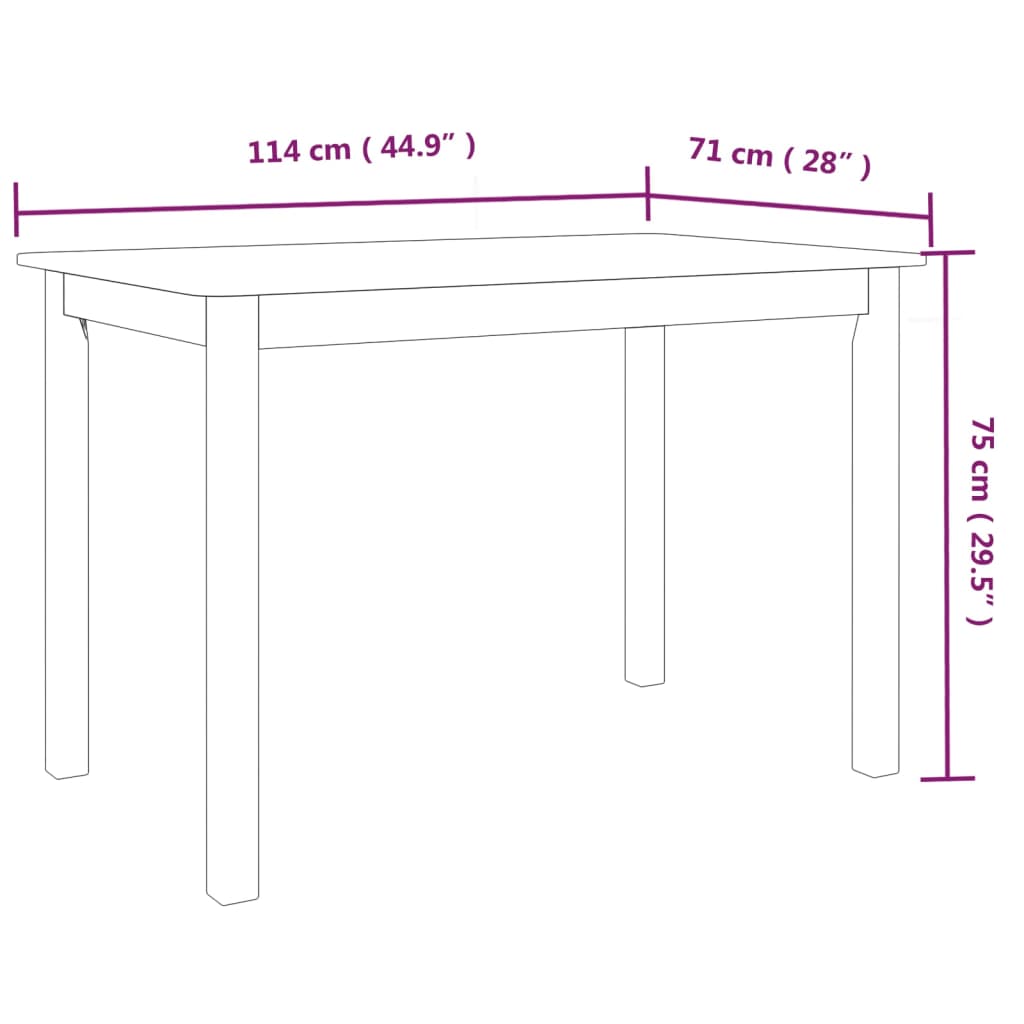 vidaXL Eettafel 114x71x75 cm bois d'hévéa massif blanc