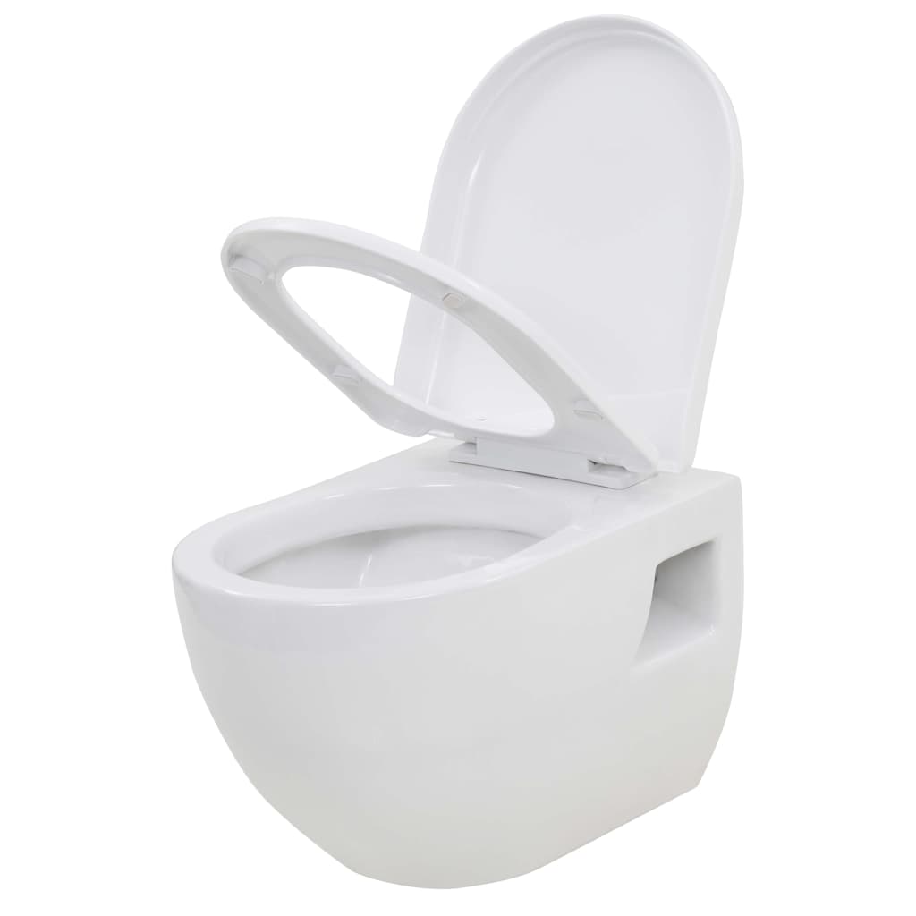 vidaXL Wall-hung Toilet with Concealed Cistern Ceramic White