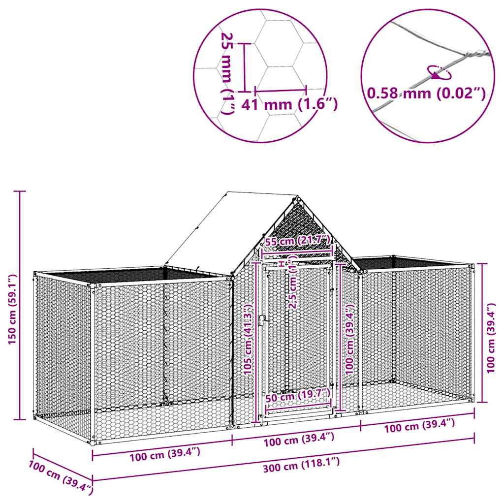 vidaXL Chicken Run 3x1x1.5 m Galvanized Steel