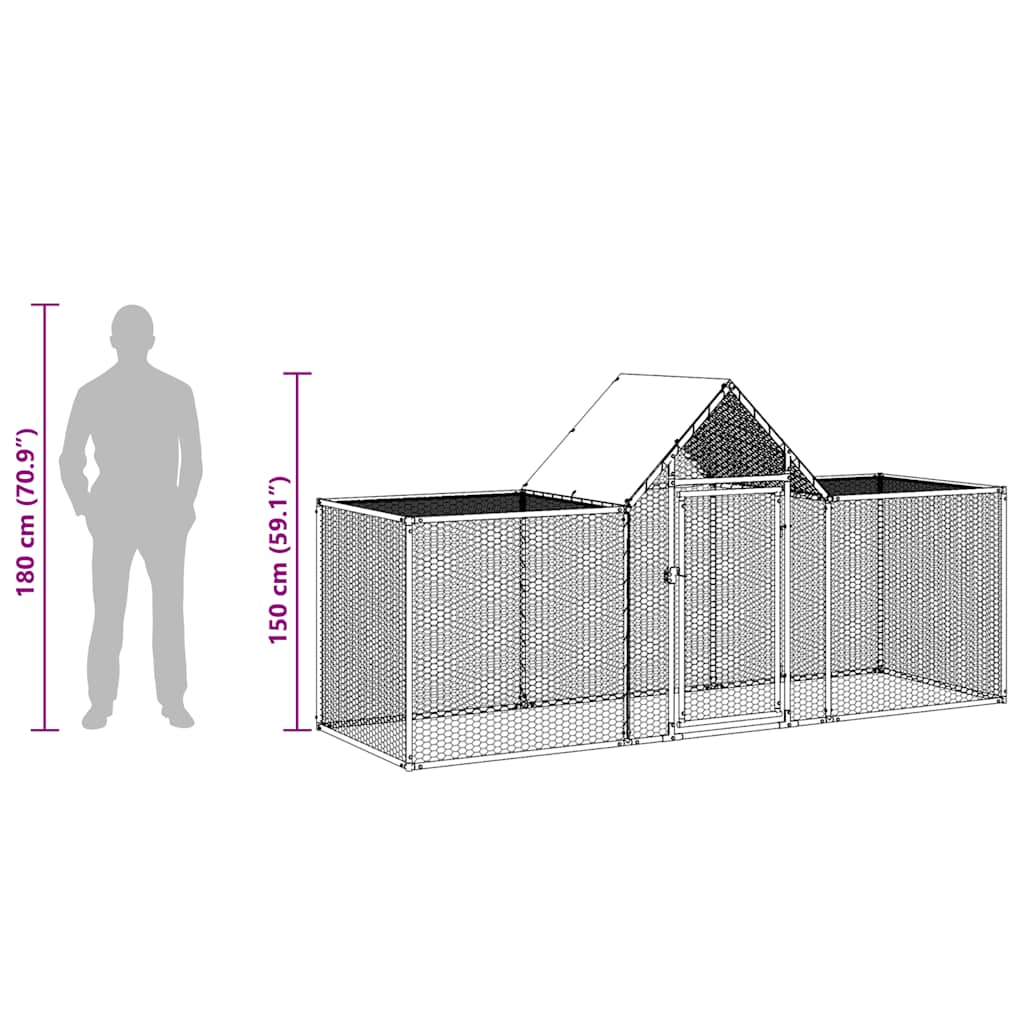 vidaXL Chicken Run 3x1x1.5 m Galvanized Steel