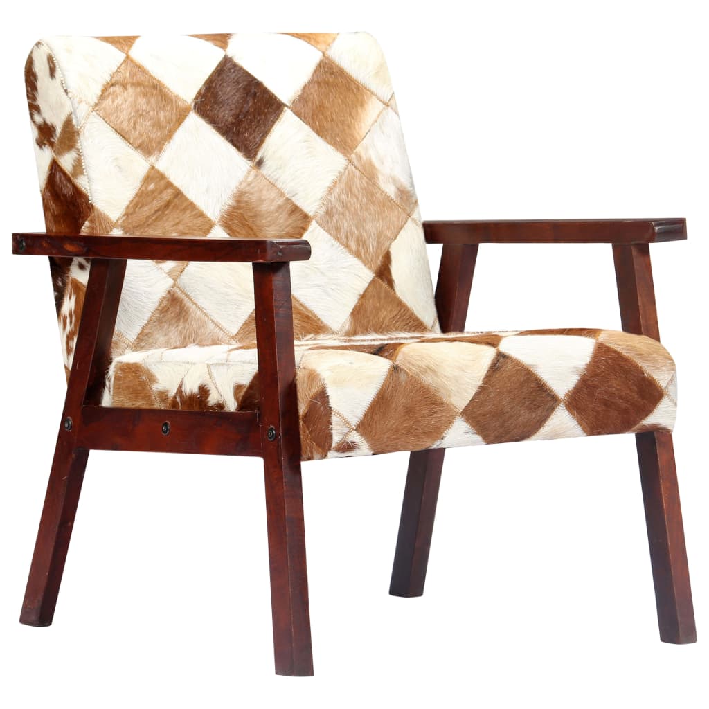 vidaXL Fauteuil echt geitenleer wit en bruin