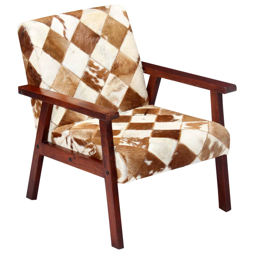 vidaXL Fauteuil echt geitenleer wit en bruin