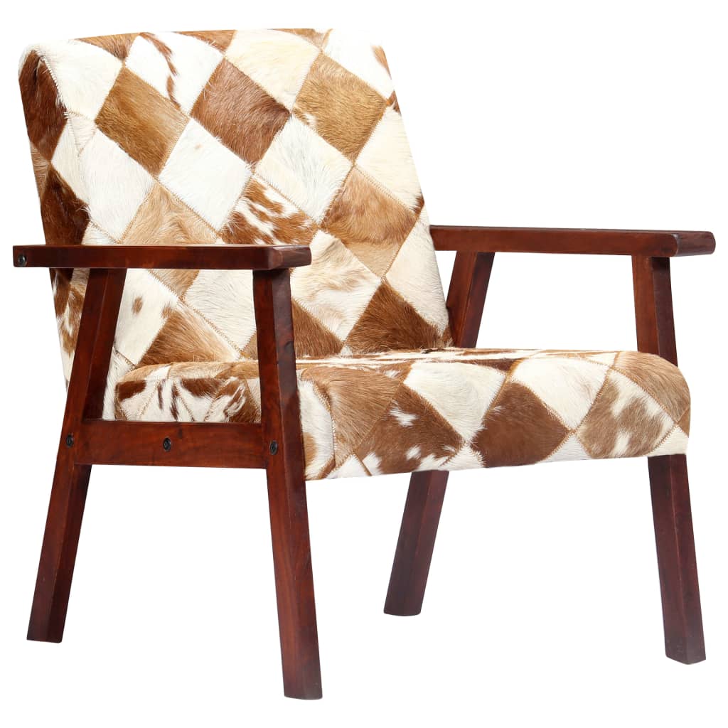 vidaXL Fauteuil echt geitenleer wit en bruin