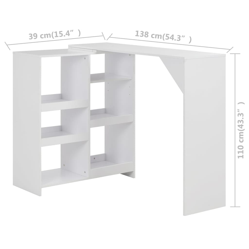 vidaXL Bartafel avec plateau de rangement 138x39x110 cm blanc