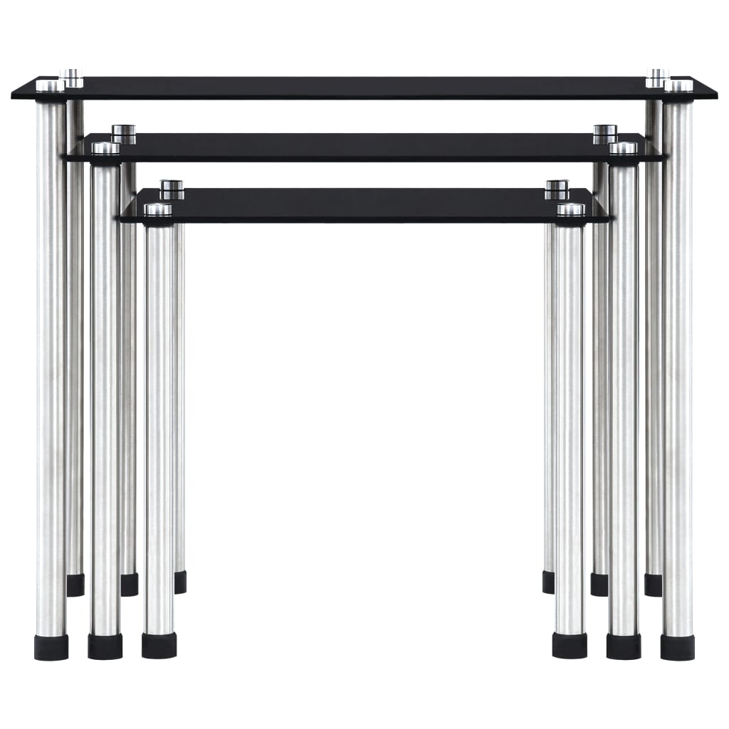 vidaXL 3-delige Tafeltjesset gehard glas zwart