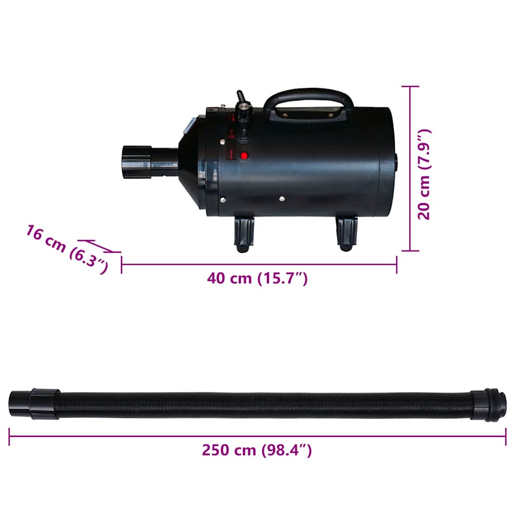 vidaXL Dog Grooming Dryer with 3 Nozzles 2400 W Black