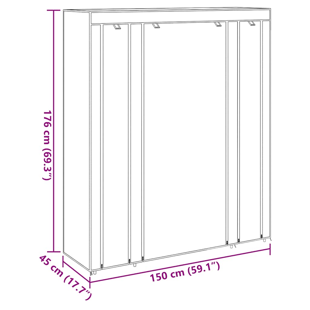 vidaXL Kledingkast met vakken en stangen 45x150x176 cm stof zwart