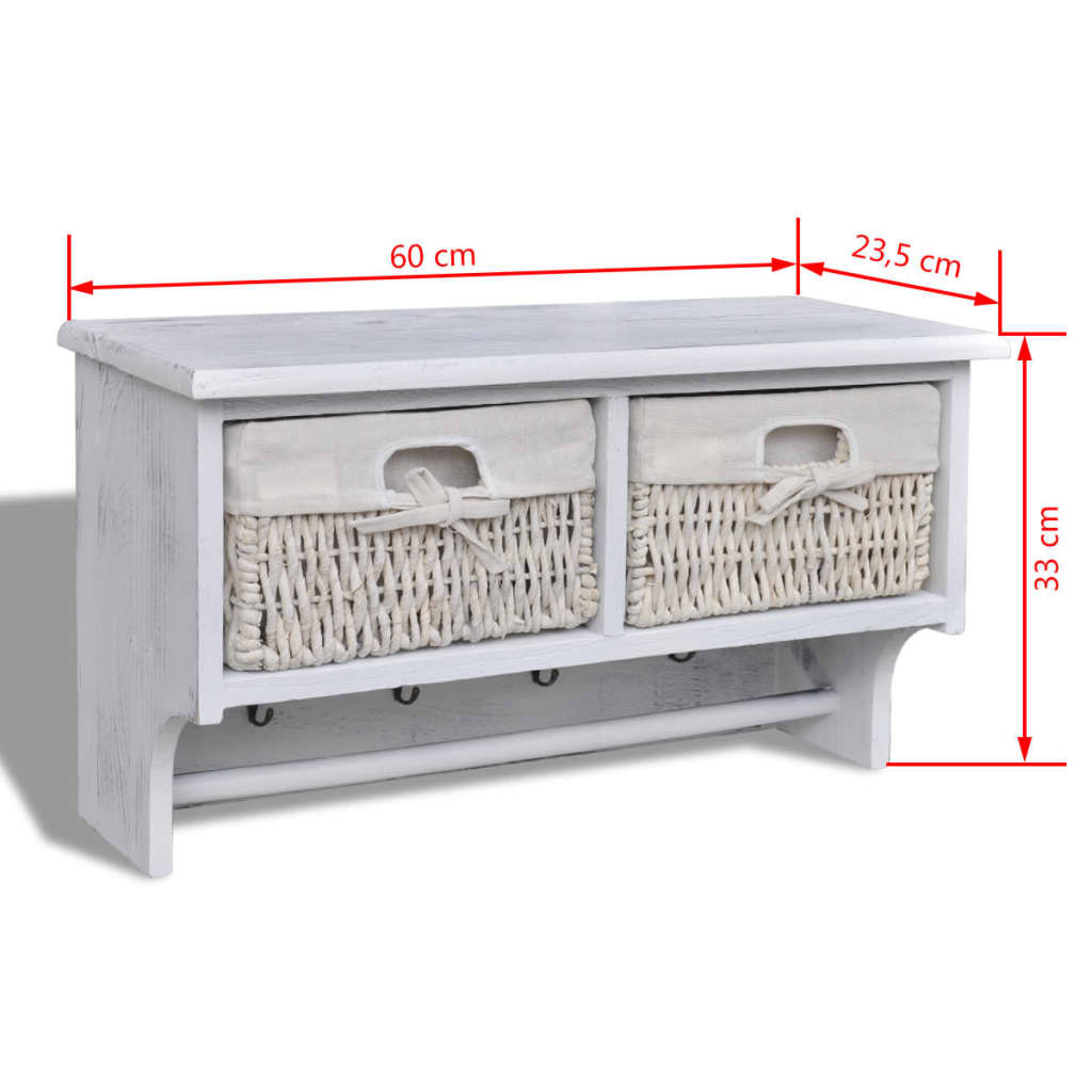 vidaXL Wall Shelf 60x23.5x33 cm Paulownia Wood White