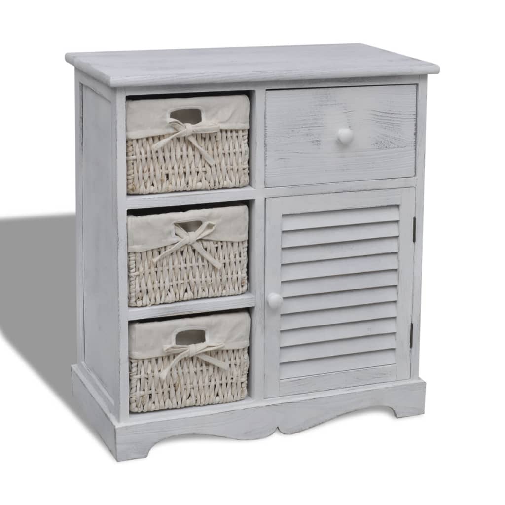 vidaXL Cabinet with 3 Woven Baskets on Left Wood White