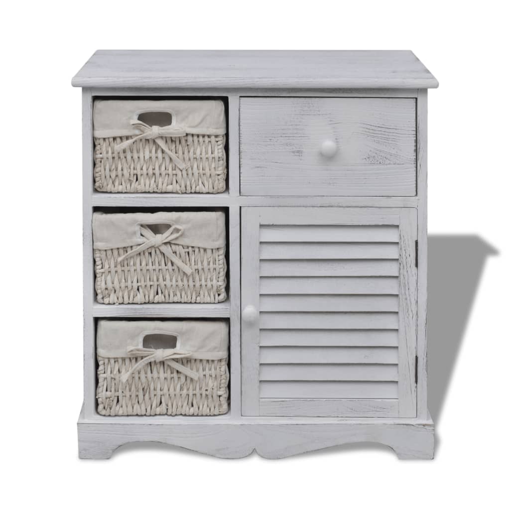 vidaXL Cabinet with 3 Woven Baskets on Left Wood White