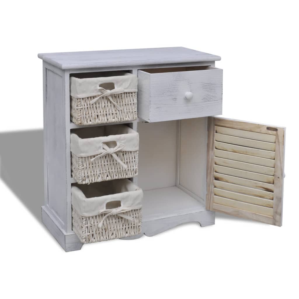 vidaXL Cabinet with 3 Woven Baskets on Left Wood White