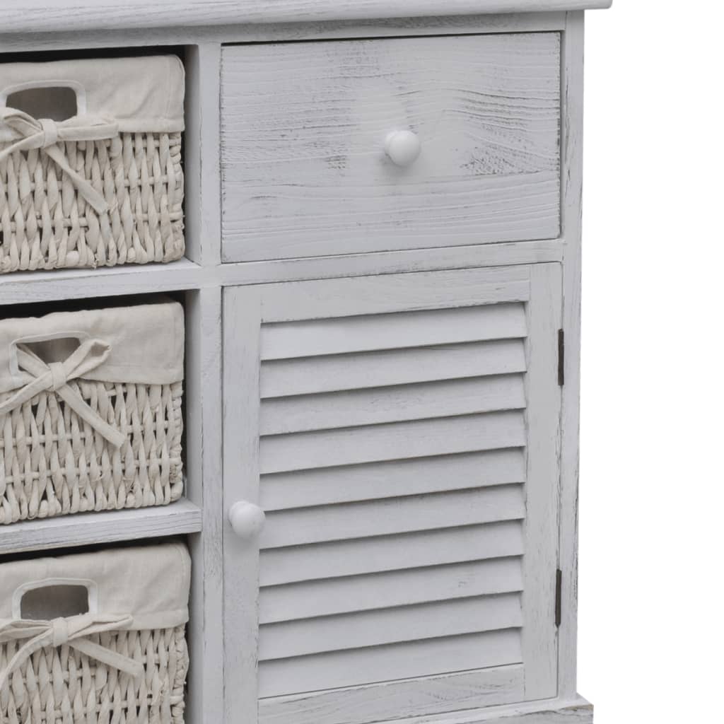 vidaXL Cabinet with 3 Woven Baskets on Left Wood White
