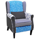 vidaXL Armchair with patchwork fabric blue/grey