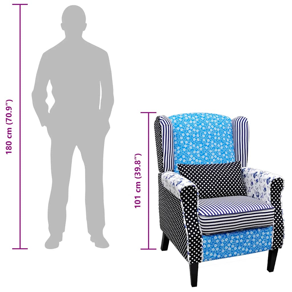 vidaXL Armchair with patchwork fabric blue/grey