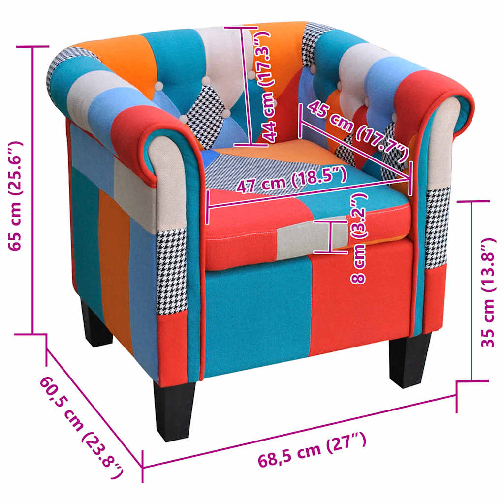 vidaXL Armchair with patchwork fabric multicolour