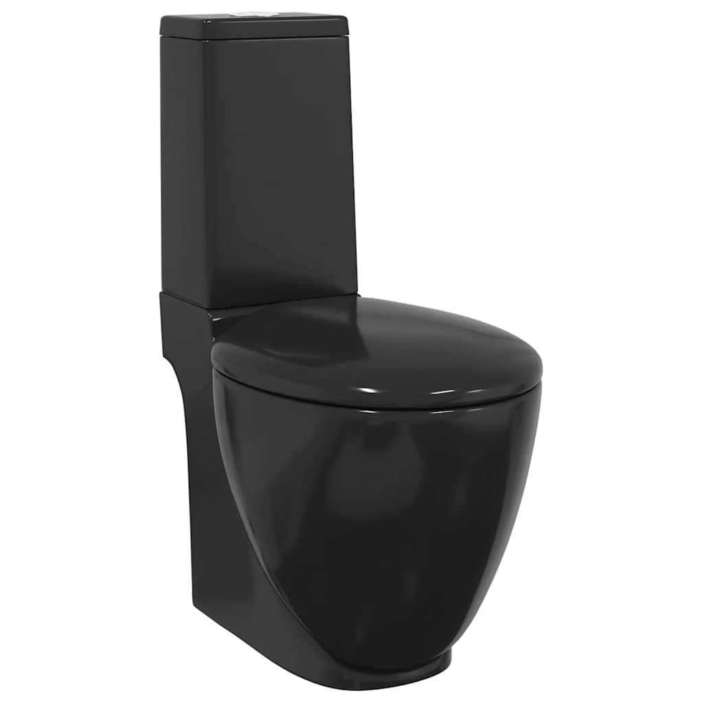 vidaXL Toilet round with bottom outlet ceramic black