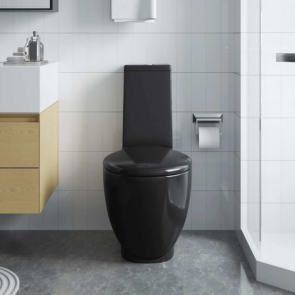 vidaXL Toilet round with bottom outlet ceramic black
