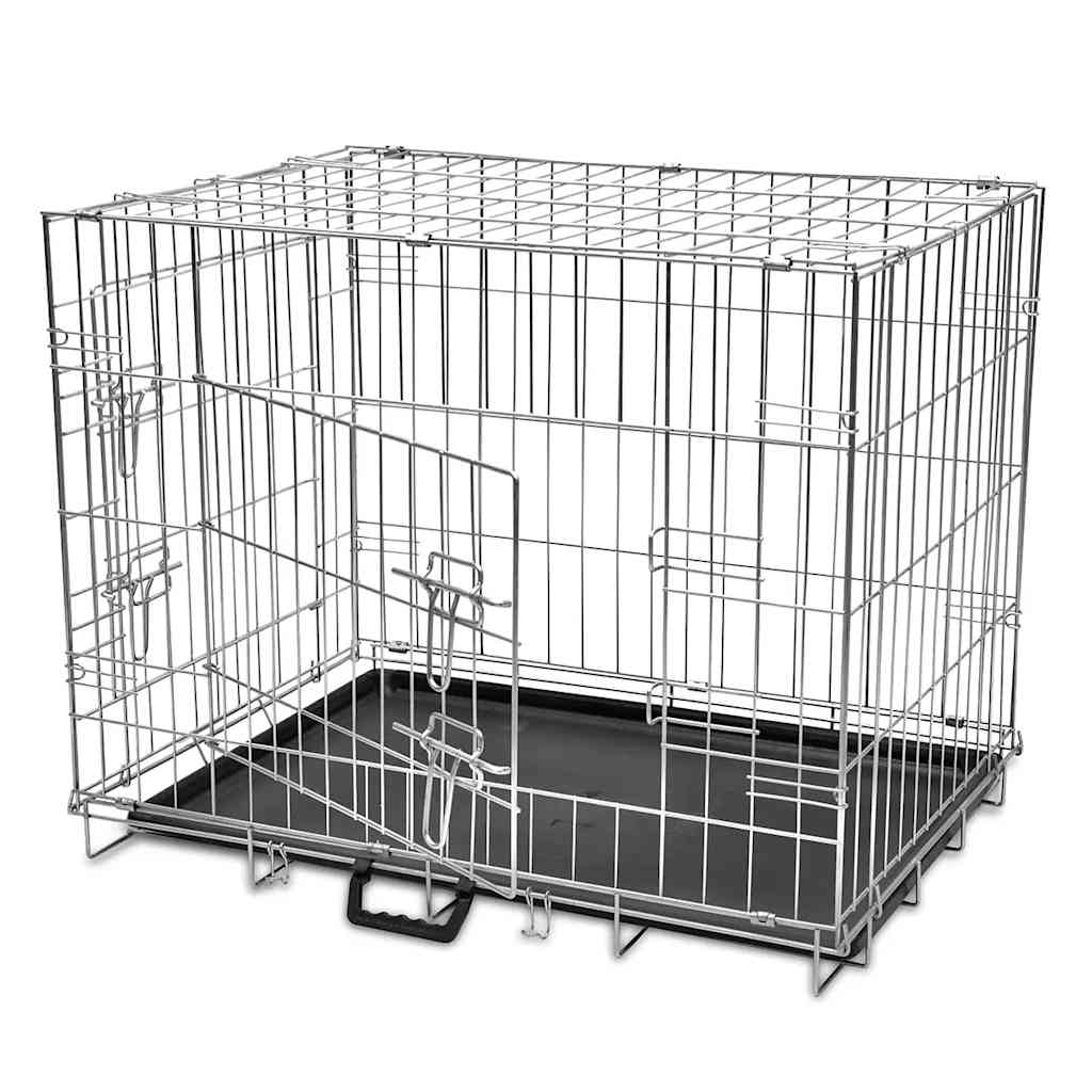 vidaXL Foldable Dog Crate M Metal
