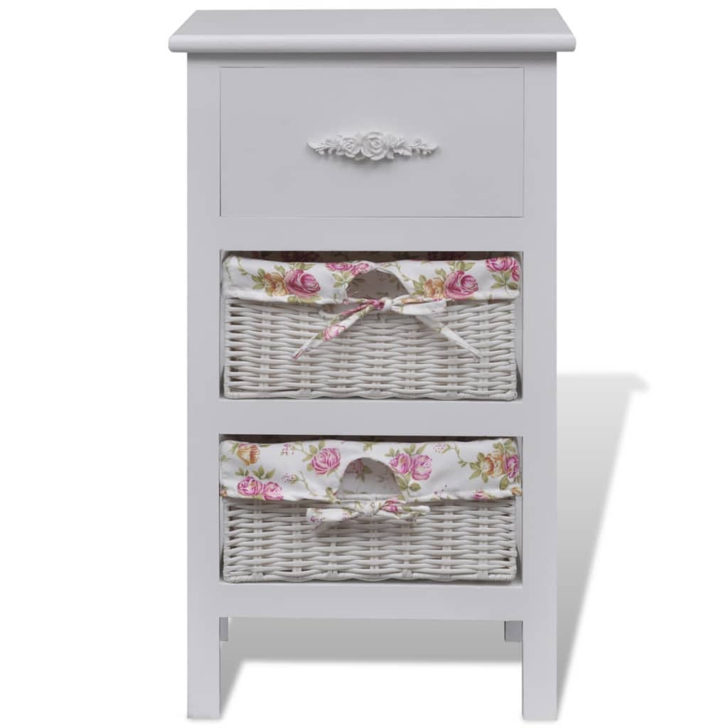 vidaXL Cabinet with 1 Drawer and 2 Baskets Paulownia Wood White