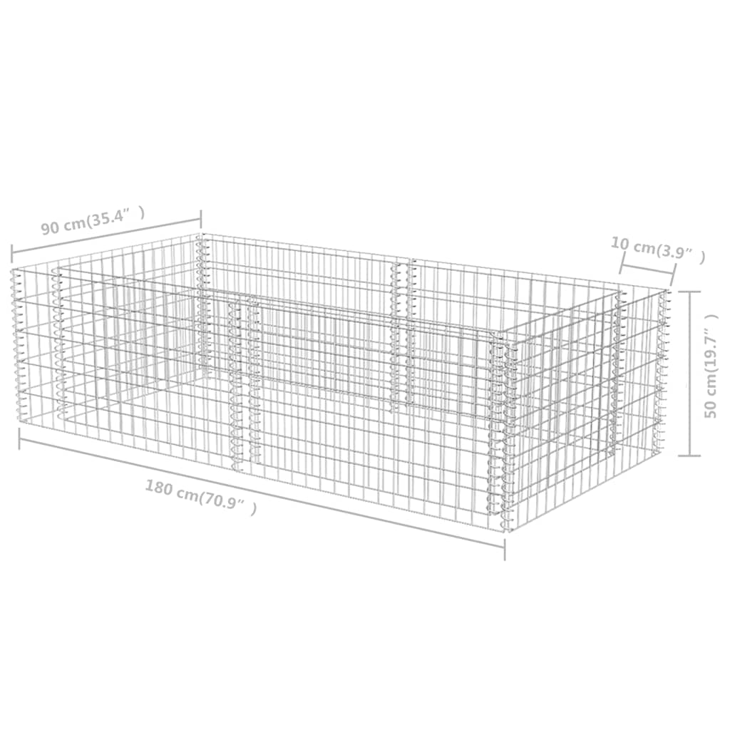 vidaXL Gabion Raised Garden Bed 180x90x50 cm Galvanised Steel