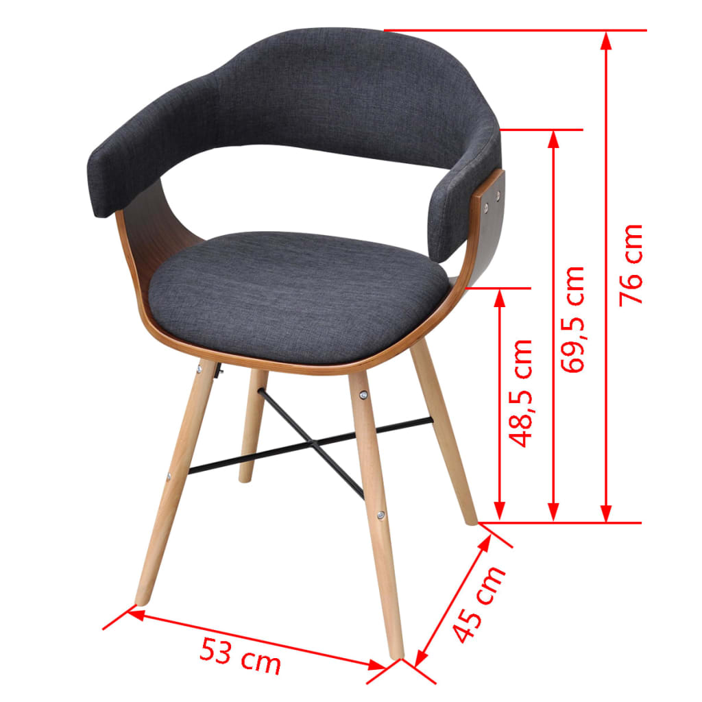 vidaXL Dining Chairs 2 pcs Bent Wood and Fabric Dark Grey