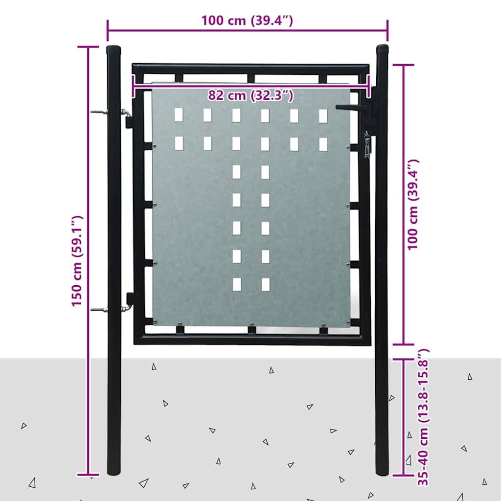vidaXL Black Single Door Fence Gate 100x75 cm