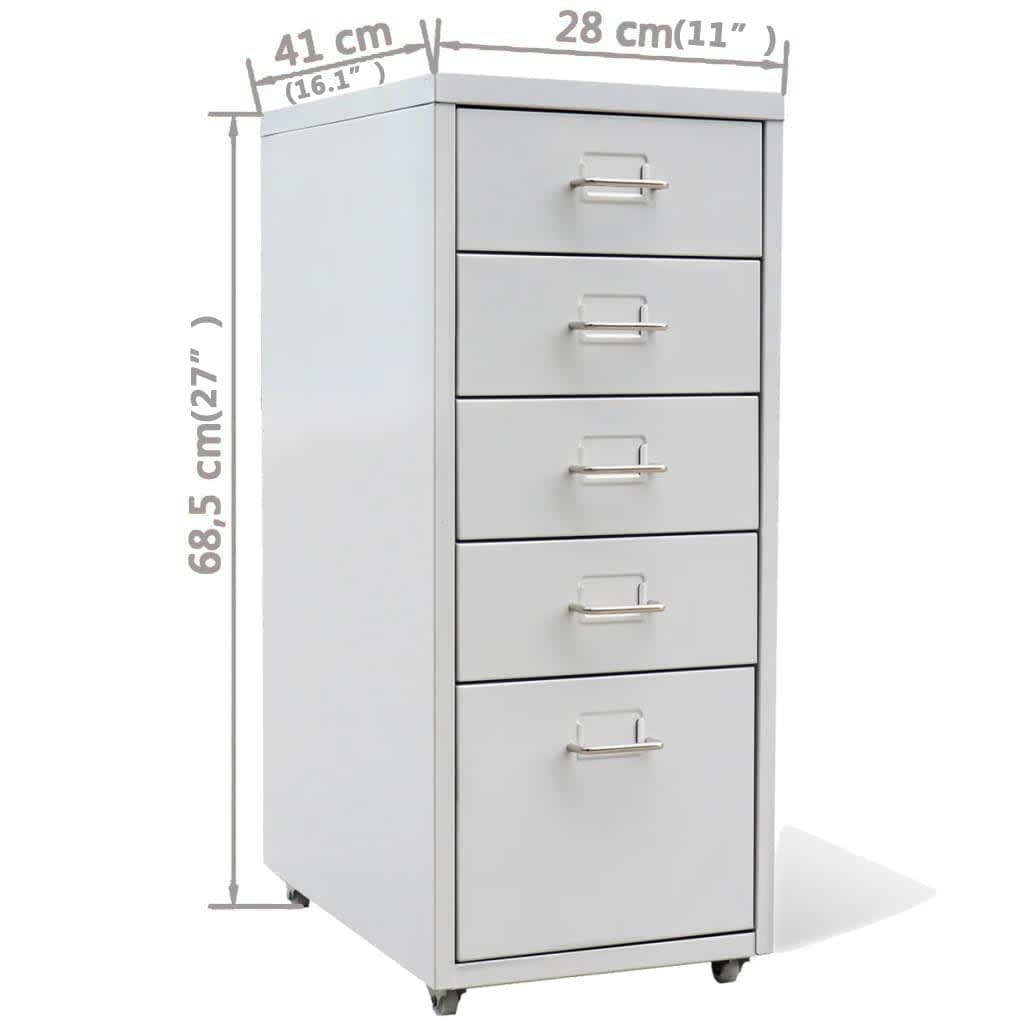 vidaXL Archiefkast met 5 lades 68,5 cm staal grijs