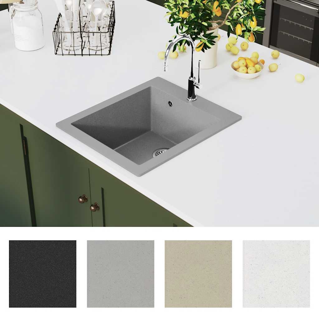 vidaXL Top-Mount Sink Single Bowl Granite Black