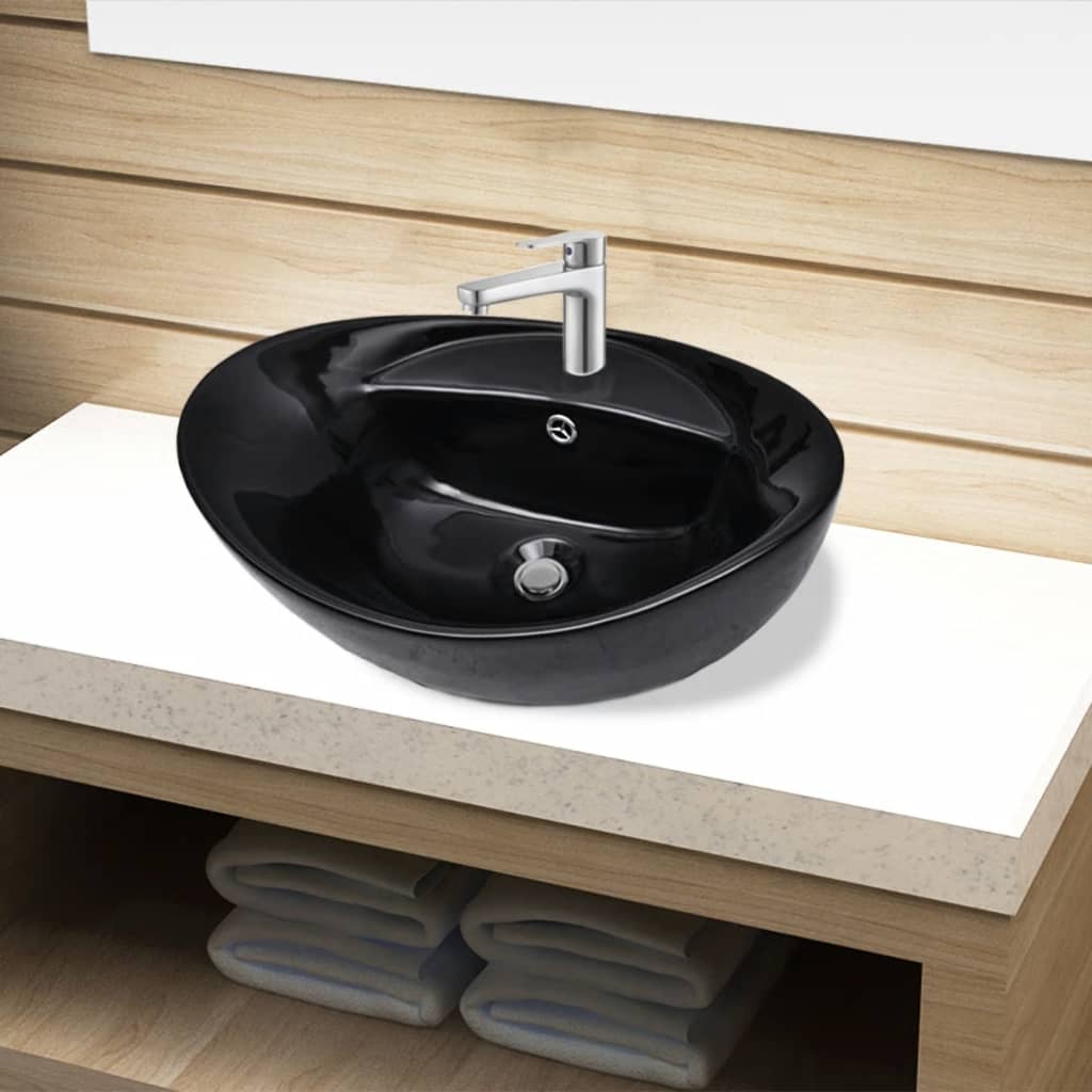 vidaXL Luxury Oval Ceramic Wash Basin with Overflow and Tap Hole