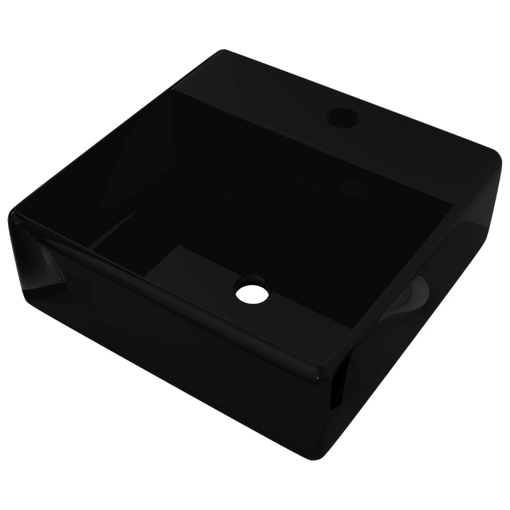 vidaXL Luxury Square Ceramic Wash Basin with Overflow and Faucet Hole 41x41 cm