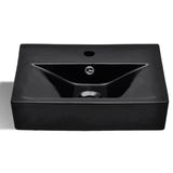vidaXL Bathroom Sink with Faucet Hole and Overflow Black Rectangular Ceramic