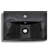 vidaXL Bathroom Sink with Faucet Hole and Overflow Black Rectangular Ceramic