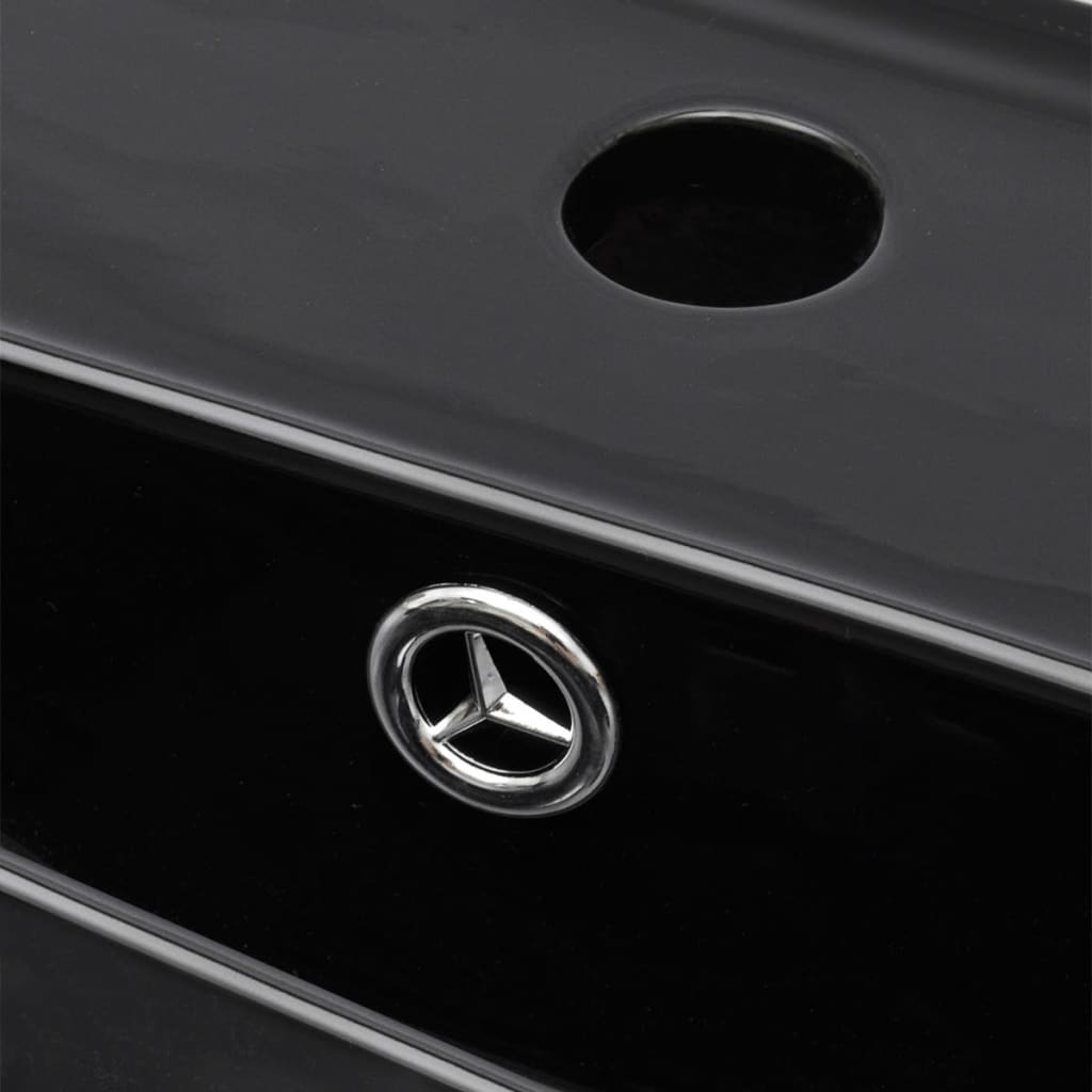 vidaXL Bathroom Sink with Faucet Hole and Overflow Black Rectangular Ceramic
