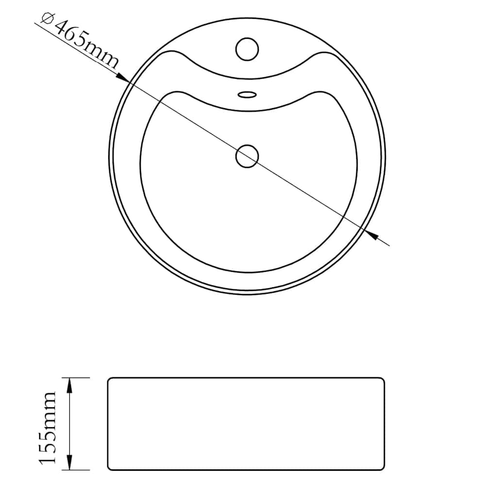 Sink with overflow, ceramic, round, white