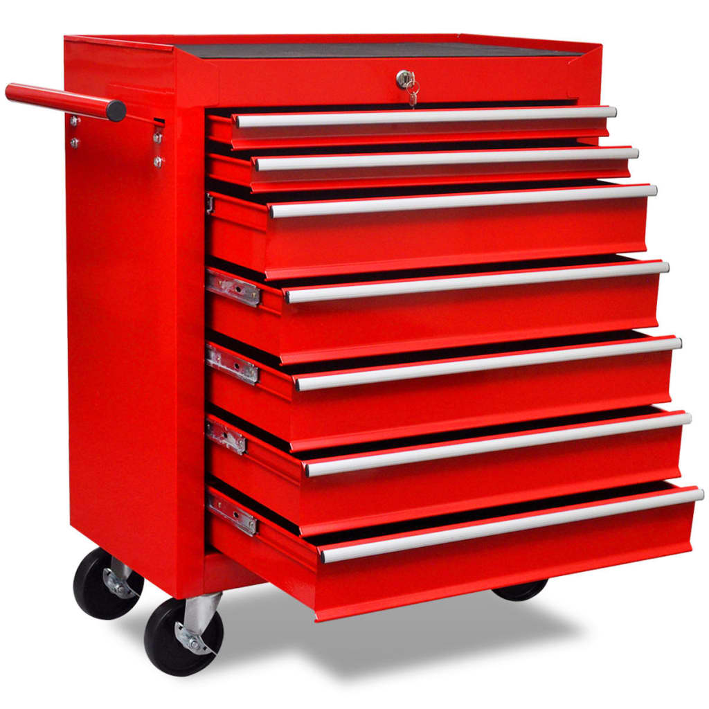 vidaXL Tool Trolley 5 Drawers Red