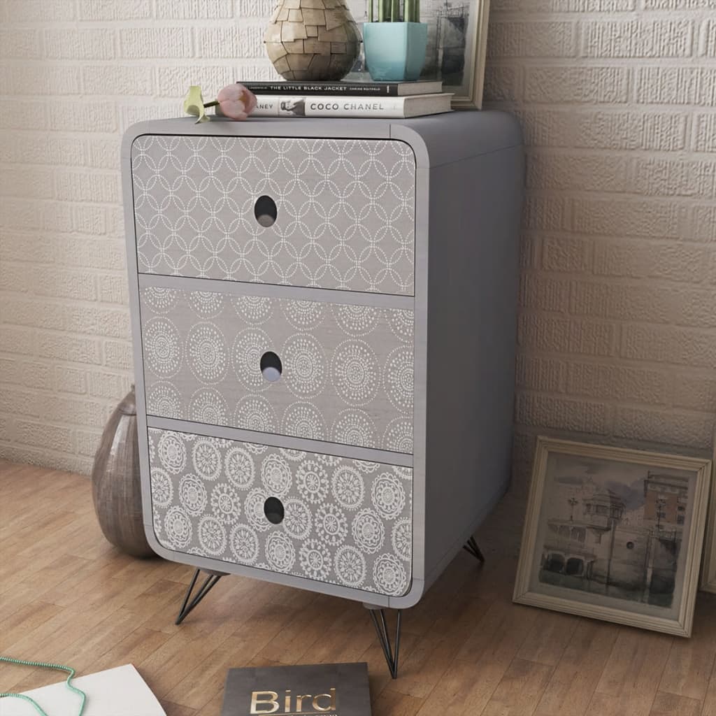 vidaXL Nightstand with 3 drawers grey