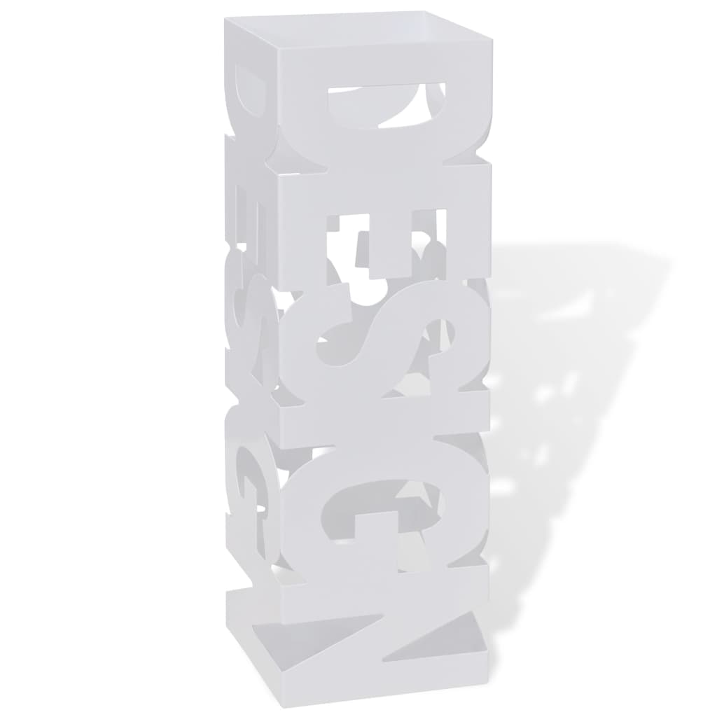vidaXL Umbrella and Walking Stick Holder White Square Steel 48.5 cm