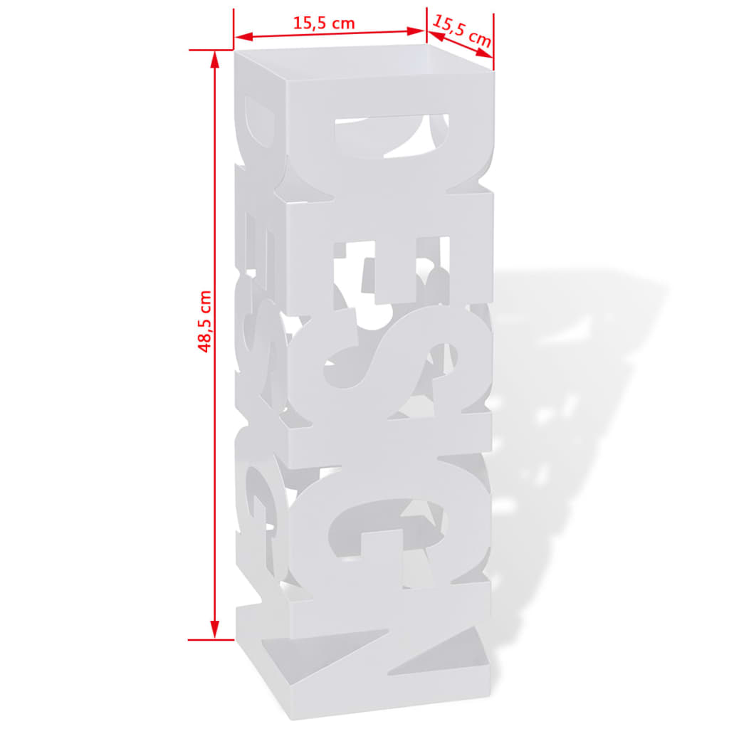 vidaXL Umbrella and Walking Stick Holder White Square Steel 48.5 cm