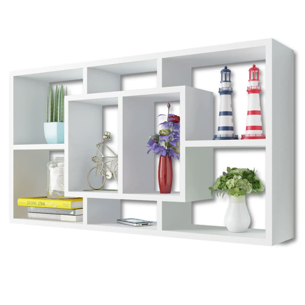vidaXL Wandschap zwevend 8 vakken wit